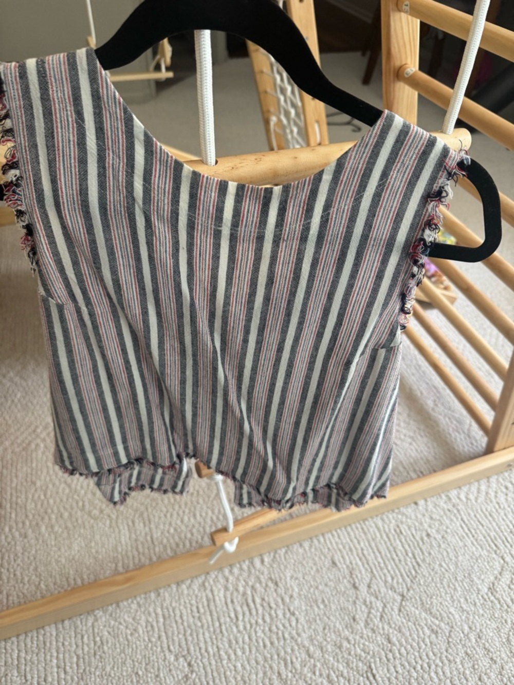 Cloth & Stone Striped Sleeveless Linen Blend Crop Top - Red & Blue Stripes